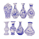 Maxbell 8pcs Blue and White Porcelain Vase Cardboard Post Decorations Hallway Decals