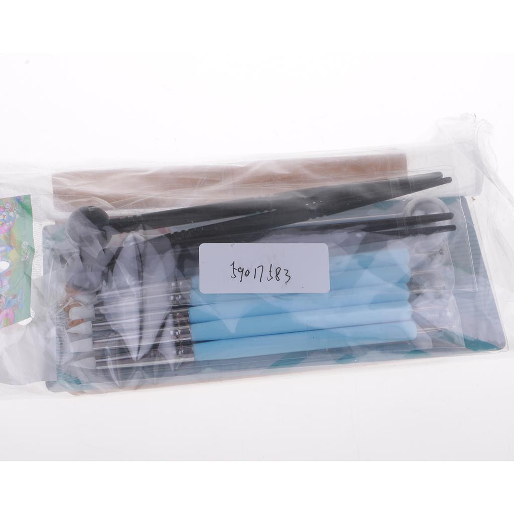 Maxbell Maxbell 15 Pieces Mixed Clay Modeling Sculpting Pottery Tools Kit - 4 ball stylus + 5 Dotting Tools + 4 Modeling Tools + 1 Clay Roller + 1 Backing Board
