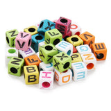 Maxbell Maxbell 200 Pieces 6mm Colorful Letter Beads Kit Alphabet Cubic Bead A-Z Bulk - Acrylic Beads for DIY Bracelets Jewelry Accessories Making (Large Hole, 4mm)
