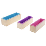 Maxbell Maxbell 3 Pieces Rectangle Flexible Silicone Soap Loaf Mold with Wooden Box DIY Chocolate Cake Bread Mould for Soap Making Craft Tools 900ml/1200ml