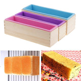 Maxbell Maxbell 3 Pieces Rectangle Flexible Silicone Soap Loaf Mold with Wooden Box DIY Chocolate Cake Bread Mould for Soap Making Craft Tools 900ml/1200ml