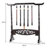 Maxbell Traditional Ebony Wood Chinese Calligraphy Writing Brush Pen Japanese Sumi Painting Drawing Brushes Pen Holder Stand Rack with 14 Hooks - Aladdin Shoppers