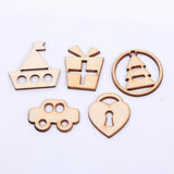 Maxbell 20pcs Unfinished Adornments Accessory Wooden Lock /Tree/ Car /Boat Shapes Bunting Crafts Decor Embellishments Scrapbooking DIY - Aladdin Shoppers