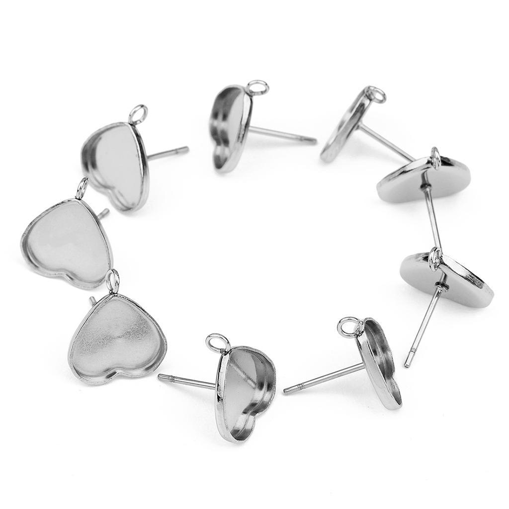 Maxbell Maxbell 20 Pcs Stainless Steel Heart Shaped Earrings Blank Bezel Settings for DIY Ear Studs Fit for 11mm Heart Cabochons
