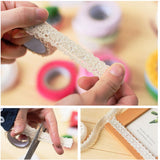 Maxbell 2 Pieces Fabric Lace Washi Tape Self Adhesive Trim Wedding coffee