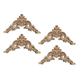 4x Wood Carved Appliques Corners Onlays Figurine for Headboard Wall Door 8cmx8cmx0.8cm