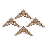 4x Wood Carved Appliques Corners Onlays Figurine for Headboard Wall Door 8cmx8cmx0.8cm