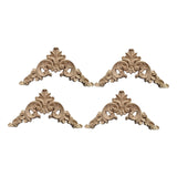 4x Wood Carved Appliques Corners Onlays Figurine for Headboard Wall Door 8cmx8cmx0.8cm