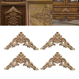 4x Wood Carved Appliques Corners Onlays Figurine for Headboard Wall Door 8cmx8cmx0.8cm