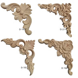 4x Wood Carved Appliques Corners Onlays Figurine for Headboard Wall Door 8cmx8cmx0.8cm