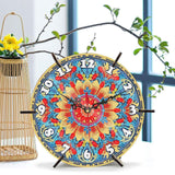 Maxbell 5D Diamond Craft Clock Mandala Floral Clock Tabletop Clock for Bedroom Decor Style A