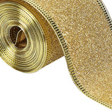 2inch x 90 Yards Christmas Wired Edge Ribbon Flexible for Christmas Projects Golden