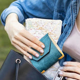 Maxbell Cash Wrap Wallet with Clasp Pouch Organizer for Holiday Business Travel Blue