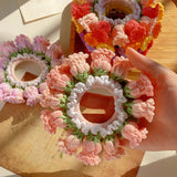 Maxbell Knitted Hair Tie Crochet Ponytail Holder Scrunchie for Gift Festival Wedding Pink