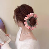 Maxbell Knitted Hair Tie Crochet Ponytail Holder Scrunchie for Gift Festival Wedding Pink