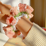Maxbell Knitted Hair Tie Crochet Ponytail Holder Scrunchie for Gift Festival Wedding Pink