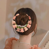 Maxbell Knitted Hair Tie Crochet Ponytail Holder Scrunchie for Gift Festival Wedding Pink