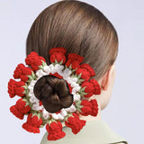 Maxbell Knitted Hair Tie Crochet Ponytail Holder Scrunchie for Gift Festival Wedding Red