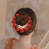 Maxbell Knitted Hair Tie Crochet Ponytail Holder Scrunchie for Gift Festival Wedding Red