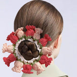 Maxbell Knitted Hair Tie Crochet Ponytail Holder Scrunchie for Gift Festival Wedding Pink and Red