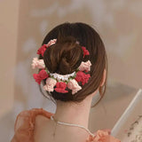 Maxbell Knitted Hair Tie Crochet Ponytail Holder Scrunchie for Gift Festival Wedding Pink and Red