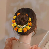 Maxbell Knitted Hair Tie Crochet Ponytail Holder Scrunchie for Gift Festival Wedding Orange