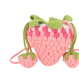Maxbell Knitted Shoulder Bag Strawberry Shaped Handbag for Themed Party Women Pink
