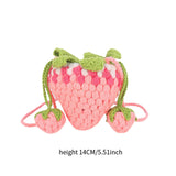 Maxbell Knitted Shoulder Bag Strawberry Shaped Handbag for Themed Party Women Pink