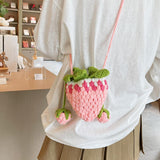 Maxbell Knitted Shoulder Bag Strawberry Shaped Handbag for Themed Party Women Pink