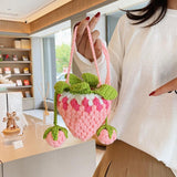 Maxbell Knitted Shoulder Bag Strawberry Shaped Handbag for Themed Party Women Pink