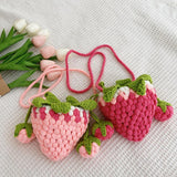 Maxbell Knitted Shoulder Bag Strawberry Shaped Handbag for Themed Party Women Pink