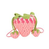 Maxbell Knitted Shoulder Bag Strawberry Shaped Handbag for Themed Party Women Pink