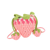 Maxbell Knitted Shoulder Bag Strawberry Shaped Handbag for Themed Party Women Pink