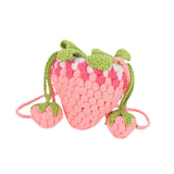 Maxbell Knitted Shoulder Bag Strawberry Shaped Handbag for Themed Party Women Pink