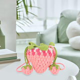 Maxbell Knitted Shoulder Bag Strawberry Shaped Handbag for Themed Party Women Pink