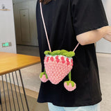 Maxbell Knitted Shoulder Bag Strawberry Shaped Handbag for Themed Party Women Pink