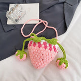 Maxbell Knitted Shoulder Bag Strawberry Shaped Handbag for Themed Party Women Pink