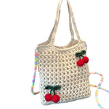 Maxbell Floral Crocheted Crossbody Bag Travel Working Ladies Gift Handwoven Tote Bag cherry