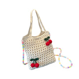 Maxbell Floral Crocheted Crossbody Bag Travel Working Ladies Gift Handwoven Tote Bag cherry