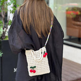 Maxbell Floral Crocheted Crossbody Bag Travel Working Ladies Gift Handwoven Tote Bag cherry