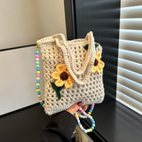 Maxbell Floral Crocheted Crossbody Bag Travel Working Ladies Gift Handwoven Tote Bag sunflower