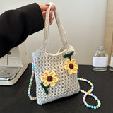 Maxbell Floral Crocheted Crossbody Bag Travel Working Ladies Gift Handwoven Tote Bag sunflower