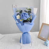 Maxbell Crochet Flowers Bouquet Finished for Mother Day Thanksgiving Day Anniversary blue