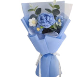 Maxbell Crochet Flowers Bouquet Finished for Mother Day Thanksgiving Day Anniversary blue