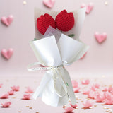 Maxbell Crochet Flowers Bouquet Knitting Flower for Mother Day Teacher’ Day Birthday red