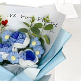 Maxbell Crochet Flowers Bouquet for Valentine's Day Father's Day Wedding Party Decor Blue