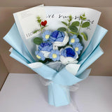 Maxbell Crochet Flowers Bouquet for Valentine's Day Father's Day Wedding Party Decor Blue