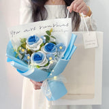 Maxbell Crochet Flowers Bouquet for Valentine's Day Father's Day Wedding Party Decor Blue