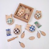 Maxbell Cute Pin Cushion with Pins Needle Threader Wood Household Compact Needlework Cat Shaped