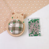 Maxbell Cute Pin Cushion with Pins Needle Threader Wood Household Compact Needlework Cat Shaped